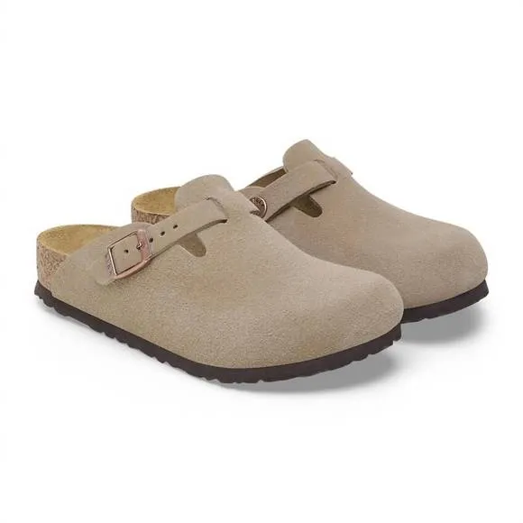 NEW BIRKENSTOCK kids' boston clog in taupe suede