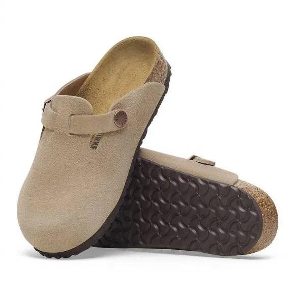 NEW BIRKENSTOCK kids' boston clog in taupe suede