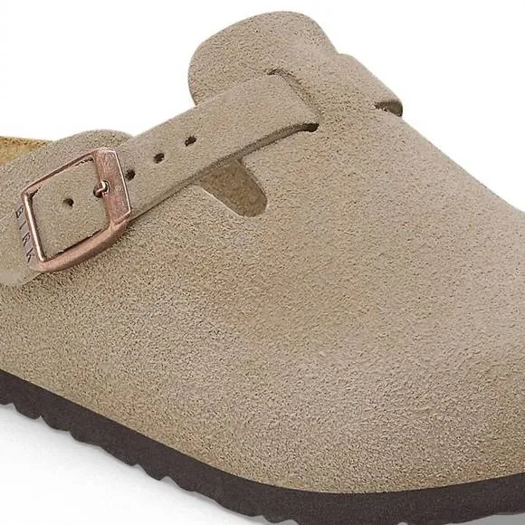 NEW BIRKENSTOCK kids' boston clog in taupe suede