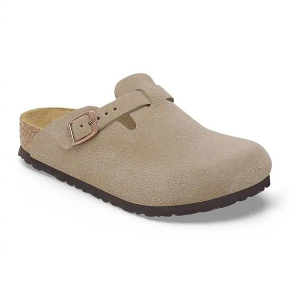 NEW BIRKENSTOCK kids' boston clog in taupe suede