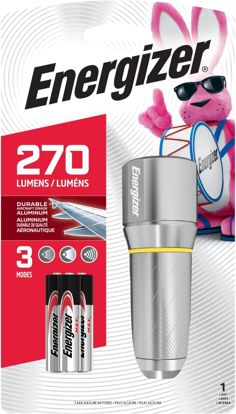 NEW Energizer Metal LED Tactical Flashlight, Ultra Bright, Durable Aircraft Grade Metal Body, IPX4 Water Resistant, 3 Modes