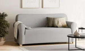New Retails $50  Smart Fit Pixel Soft Stretch Sofa Slipcover, Furniture Cover Made of 20% Recycled Fabric, Durable and Easy to Apply Grey