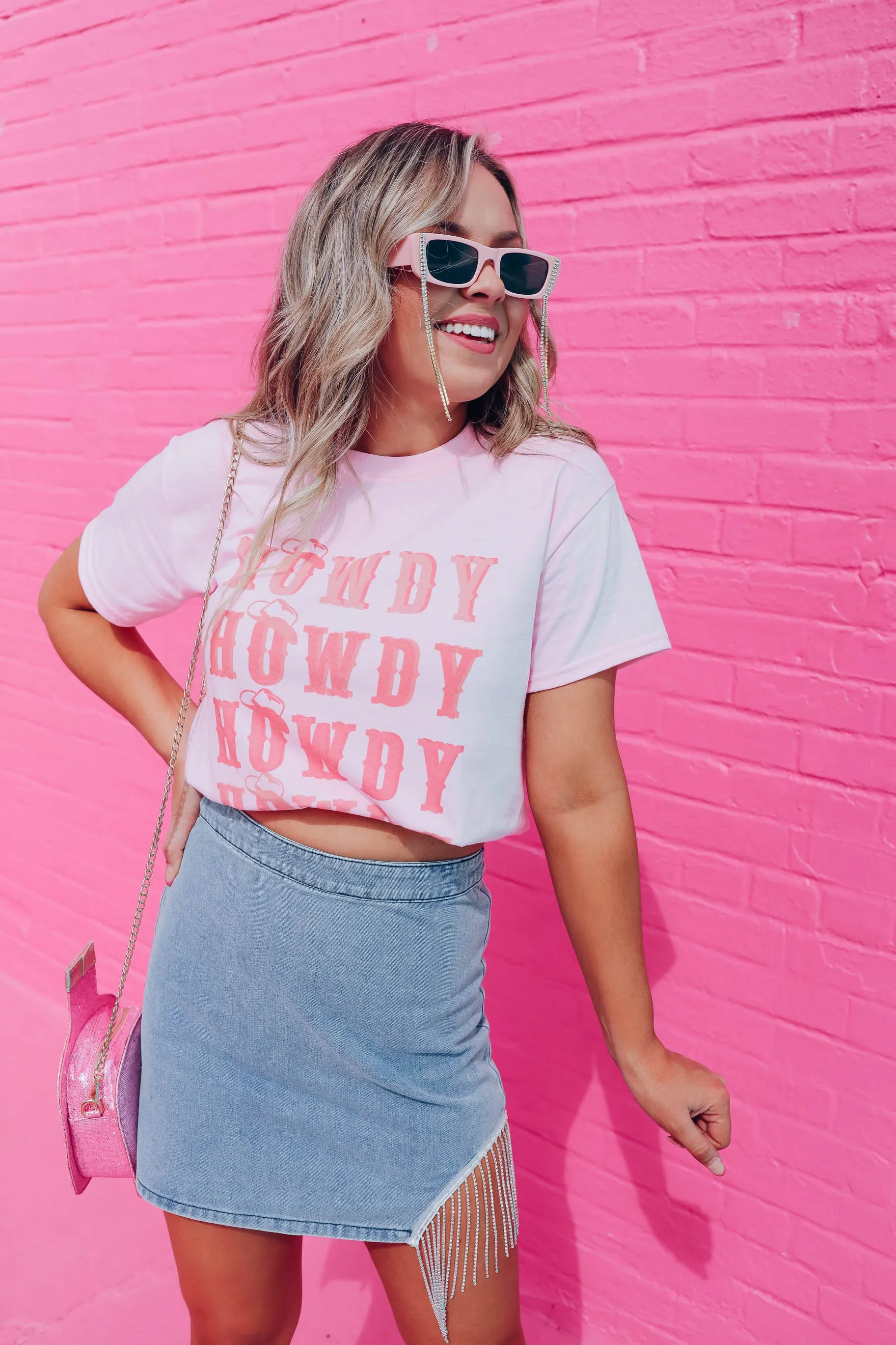 No Rules Denim Rhinestone Mini Skirt