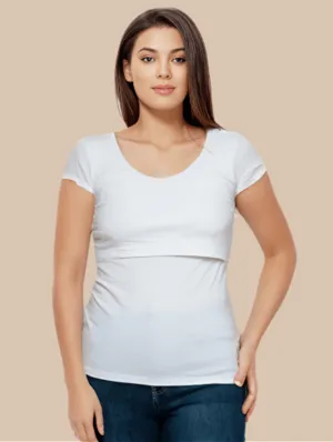 Nursing Short Sleeve Cotton T-Shirt | White