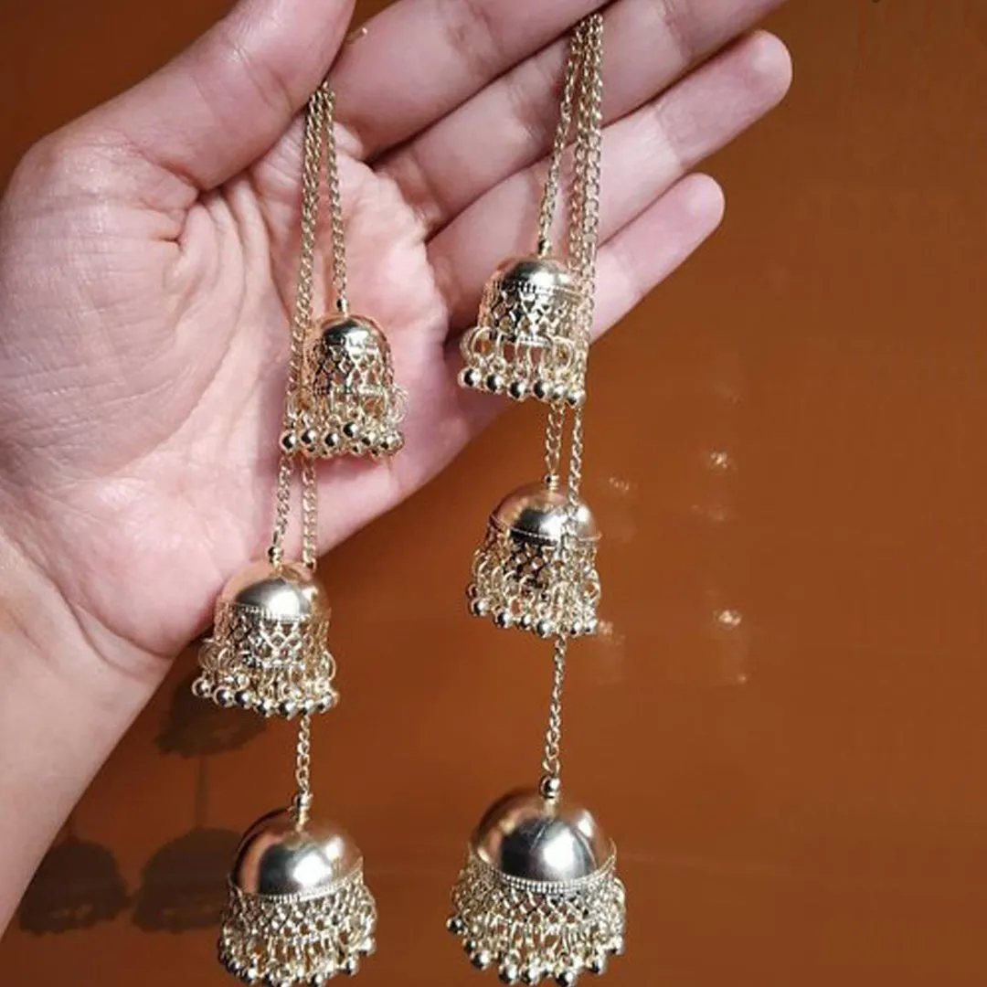 Pack of 2 Golden and Silver Multicolor Ghungroo Jhumki
