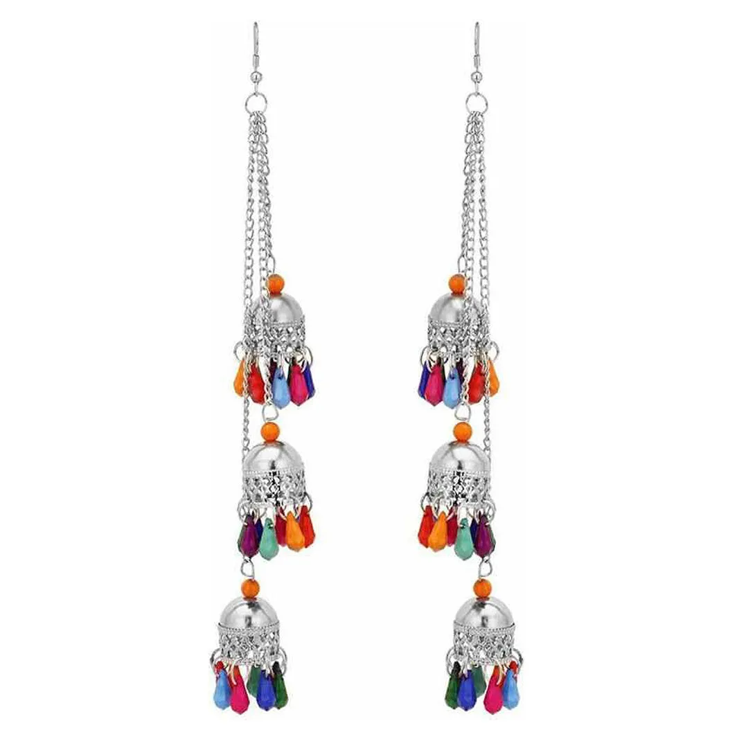 Pack of 2 Golden and Silver Multicolor Ghungroo Jhumki