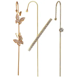 Pack of 3 Zircon Studded Butterfly and Cross Ear Cuff