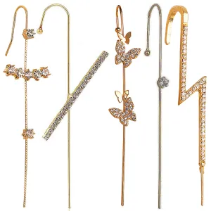 Pack Of 5 Cross Butterfly And Thunderbolt Ear Cuff