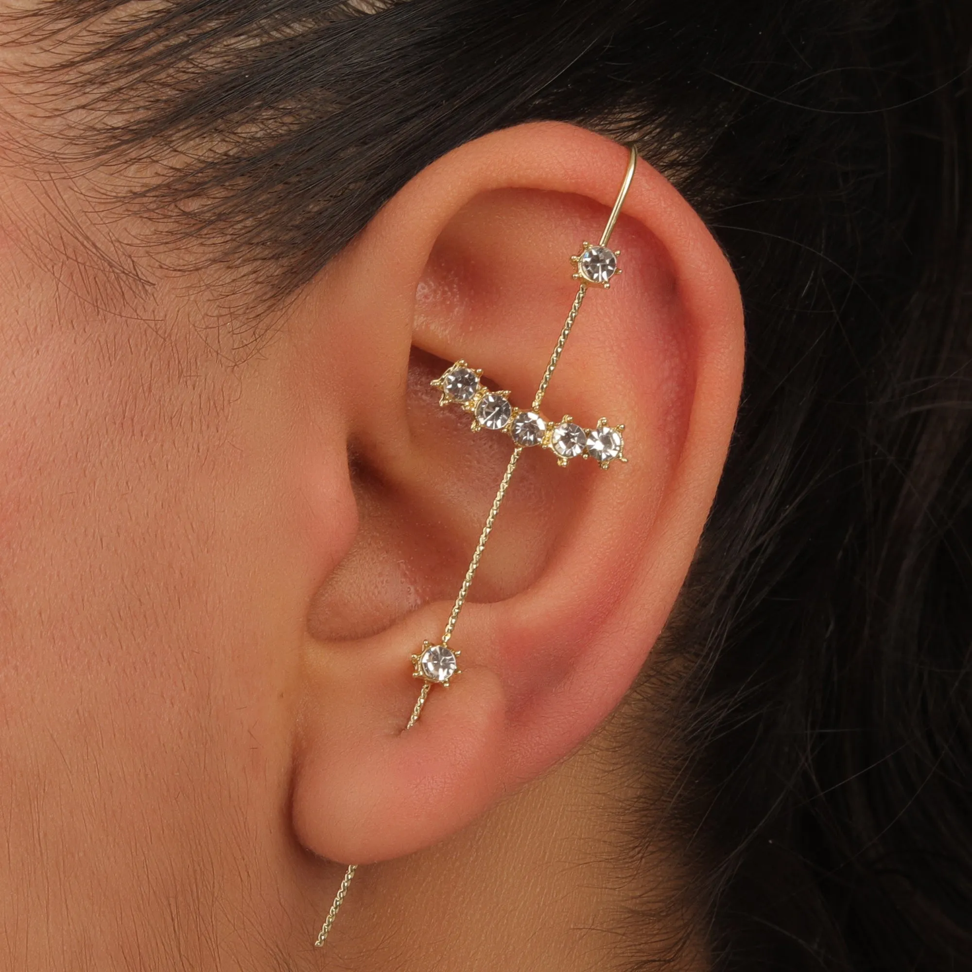 Pair of 2 Gold Plated Zircon Studded Ear Cuff