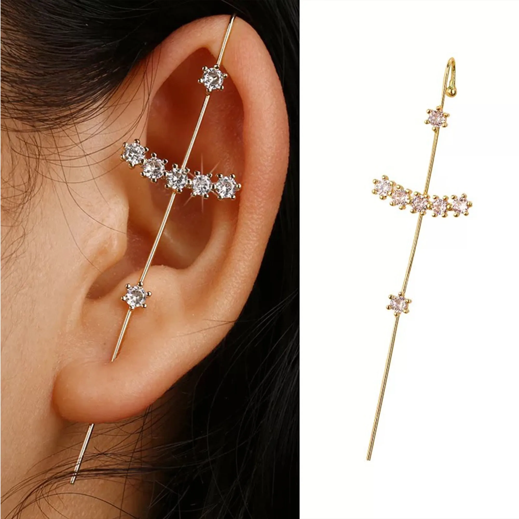 Pair of 2 Gold Plated Zircon Studded Ear Cuff