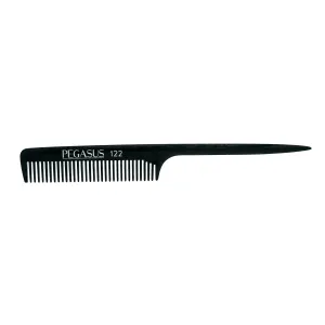 Pegasus 122, 8in Hard Rubber Rat Tail Comb - Course Tooth, Handmade, Seamless, Smooth Edges, Anti Static, Heat and Chemically Resistant, Great for Parting, Coloring Hair | Peines de goma dura - Black