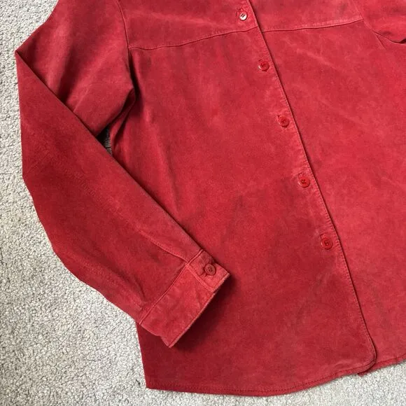 Pendleton Leather Jacket Womens M Red Suede Button Up Shacket
