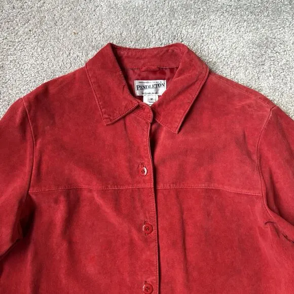 Pendleton Leather Jacket Womens M Red Suede Button Up Shacket