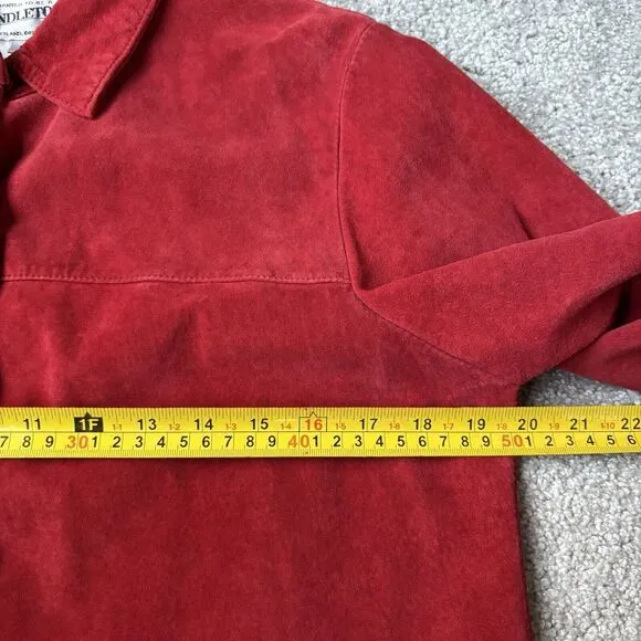 Pendleton Leather Jacket Womens M Red Suede Button Up Shacket