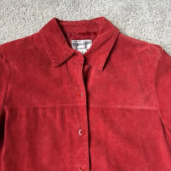 Pendleton Leather Jacket Womens M Red Suede Button Up Shacket