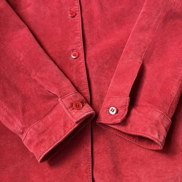 Pendleton Leather Jacket Womens M Red Suede Button Up Shacket