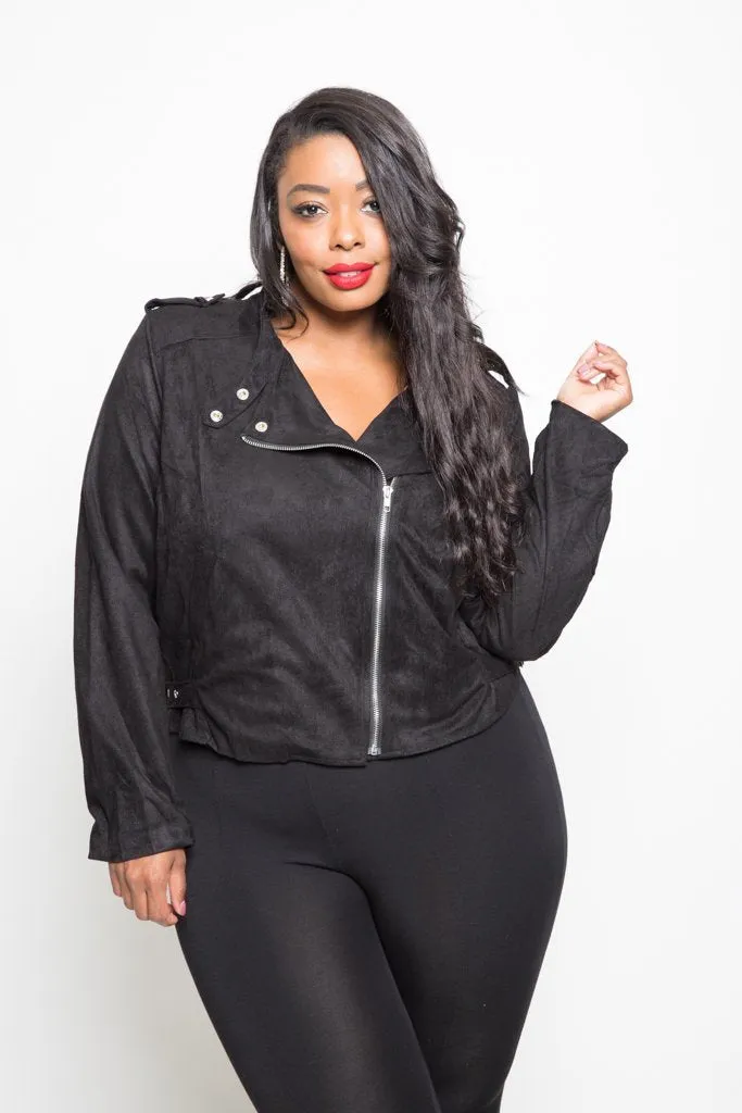 Plus Size Designer Faux Suede Moto Jacket