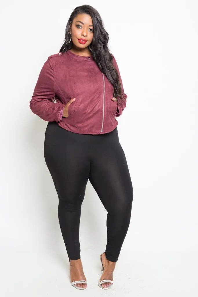 Plus Size Designer Faux Suede Moto Jacket