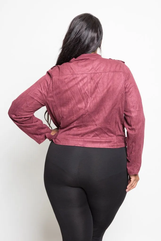 Plus Size Designer Faux Suede Moto Jacket