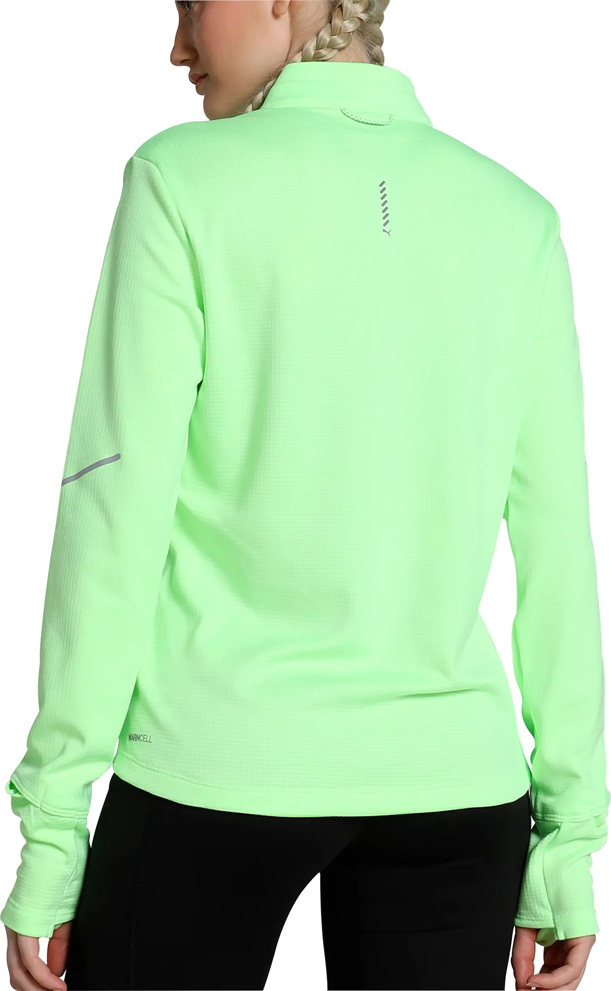 Puma Run Grid Fleece Half-Zip Long Sleeve Womens Running Top - Green