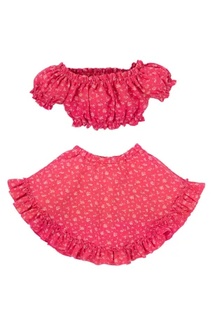 "Ophelie" Red Floral Bardot Top & Skirt