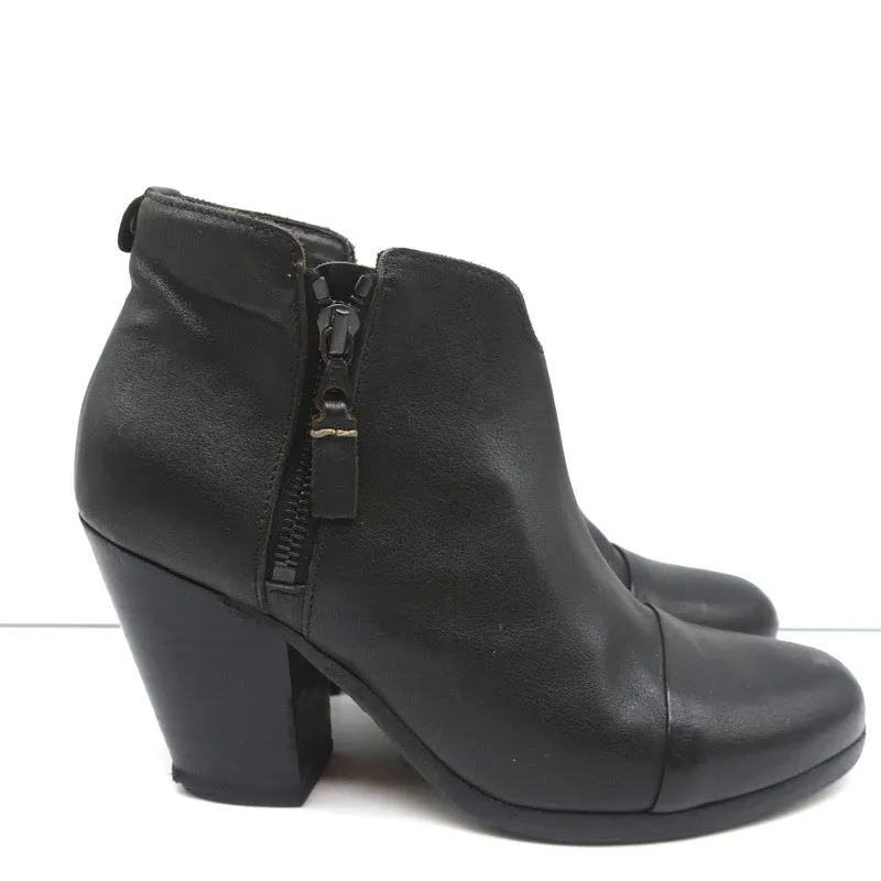 Rag & Bone Margot Side-Zip Ankle Boots Black Leather Size 37.5 High Heel Booties