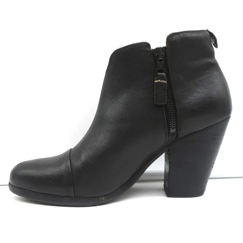 Rag & Bone Margot Side-Zip Ankle Boots Black Leather Size 37.5 High Heel Booties