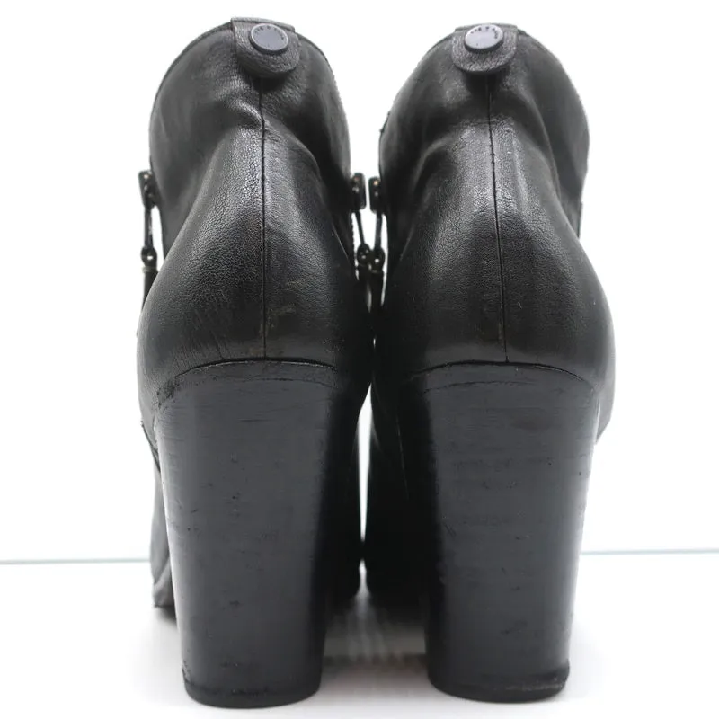 Rag & Bone Margot Side-Zip Ankle Boots Black Leather Size 37.5 High Heel Booties