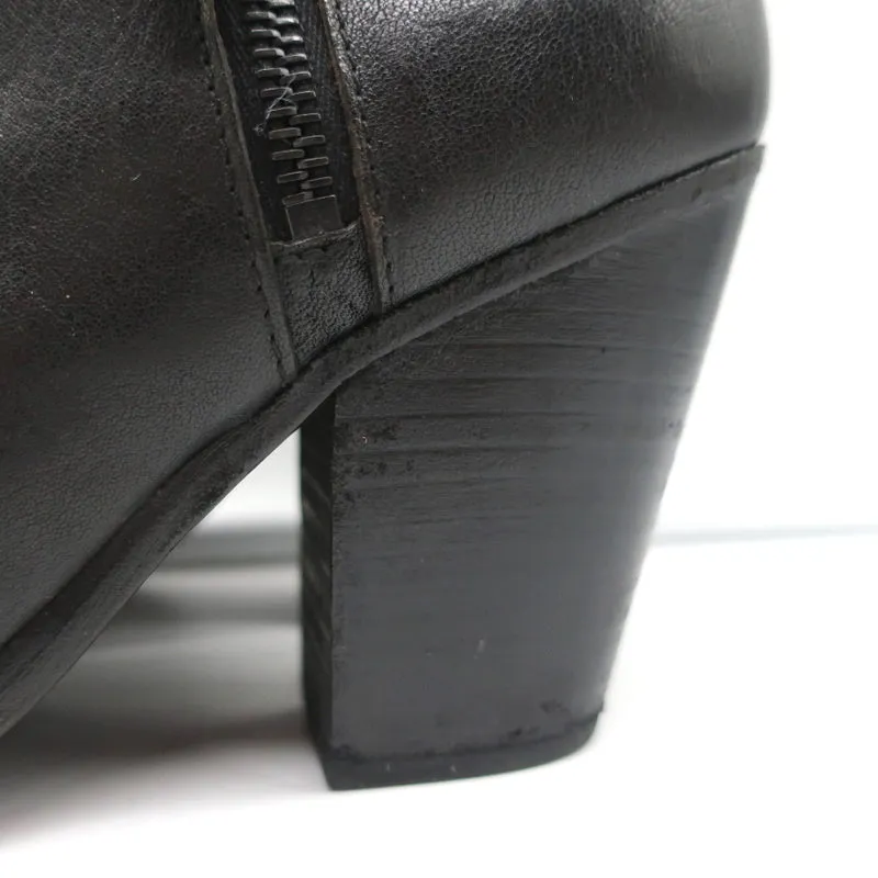 Rag & Bone Margot Side-Zip Ankle Boots Black Leather Size 37.5 High Heel Booties