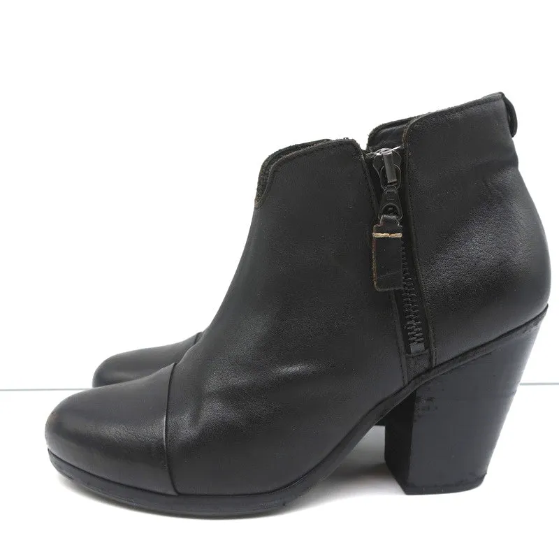 Rag & Bone Margot Side-Zip Ankle Boots Black Leather Size 37.5 High Heel Booties