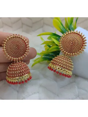 Red Pearls Dome Shape Jhumka