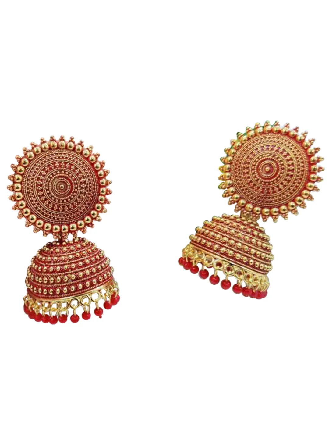 Red Pearls Dome Shape Jhumka