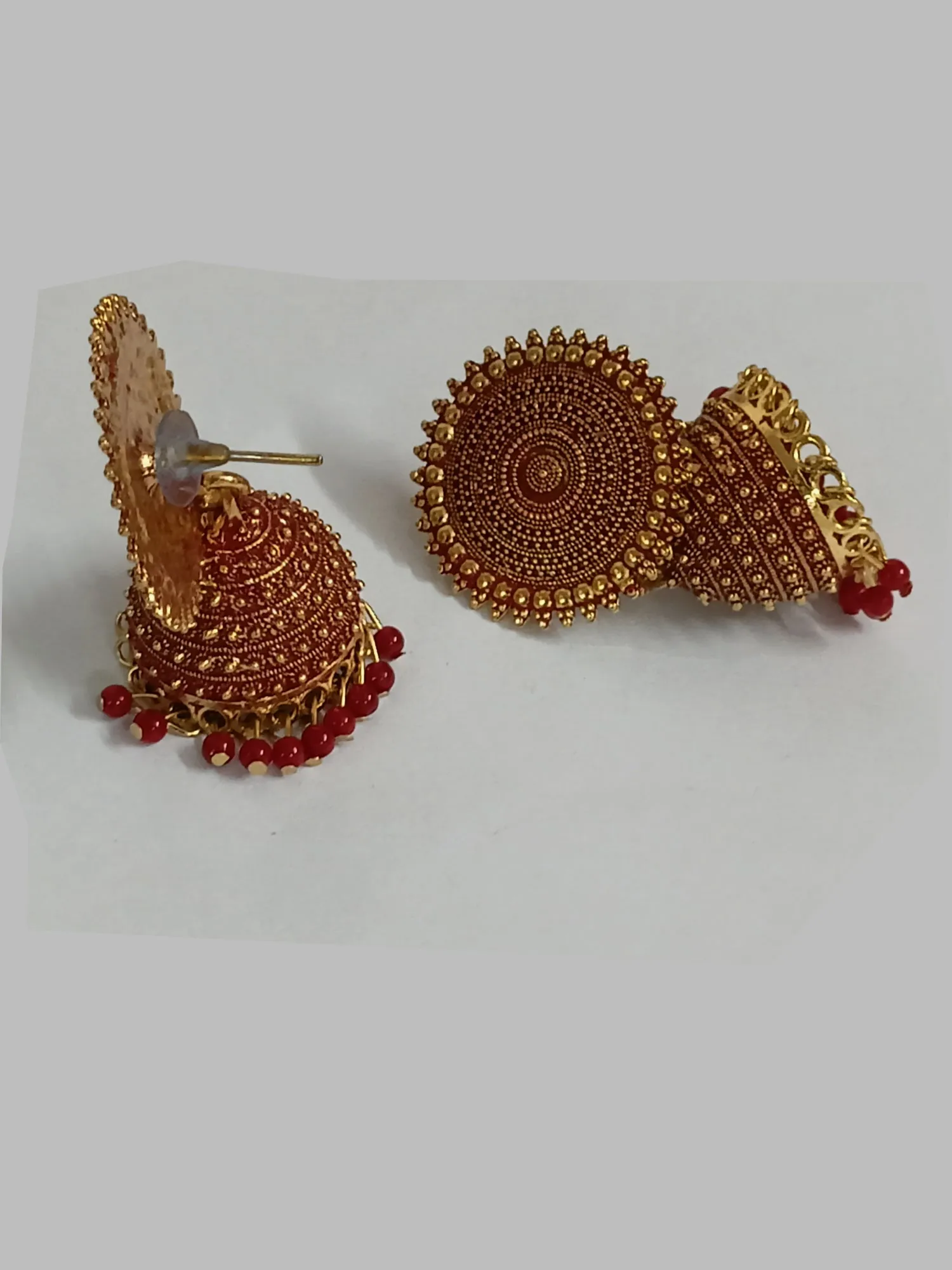 Red Pearls Dome Shape Jhumka