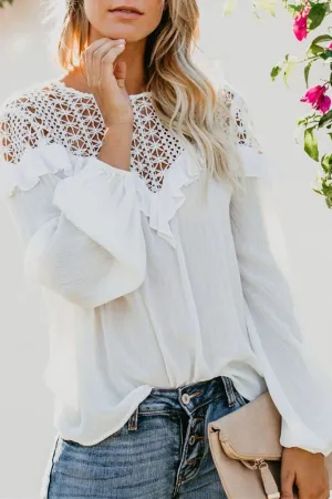 Ruffled Lace Stitching Shirt - White