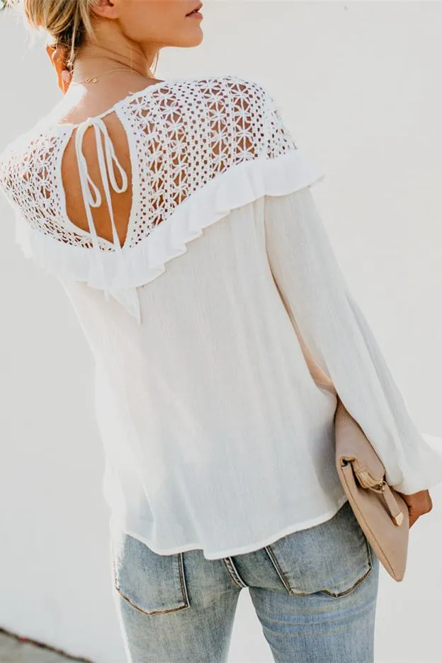 Ruffled Lace Stitching Shirt - White