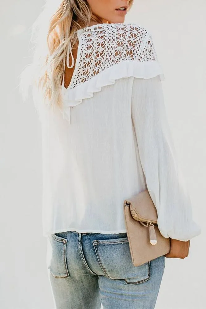 Ruffled Lace Stitching Shirt - White