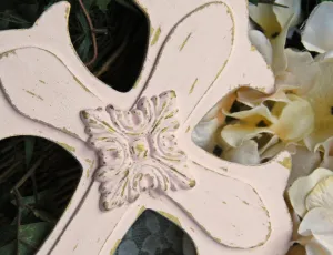Shabby pink & gold wooden wall cross