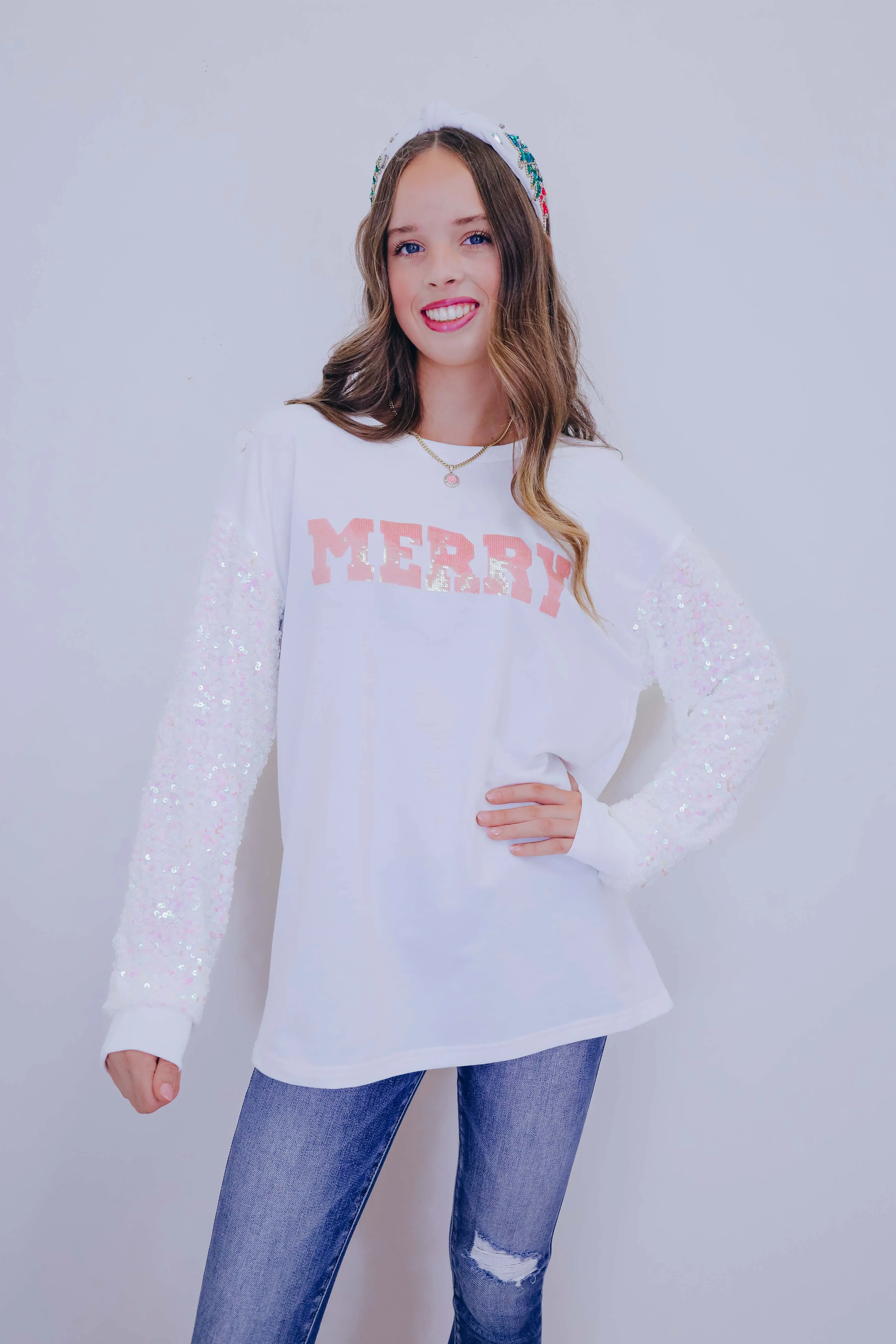 Shimmer & Shine "Merry" Sequin Sleeve Top