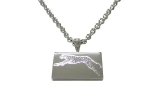 Silver Toned Etched Running Cheetah Pendant Necklace
