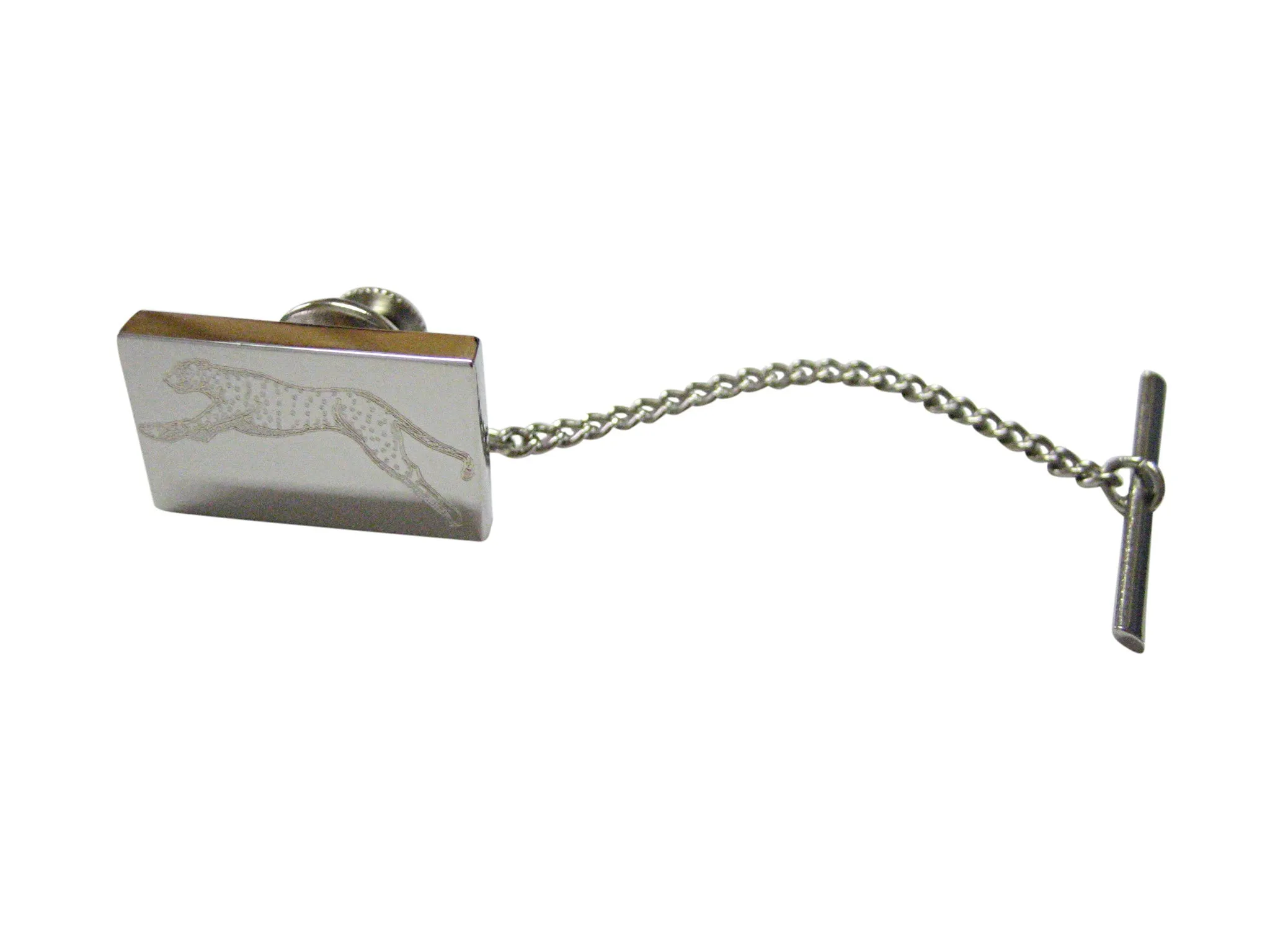 Silver Toned Etched Running Cheetah Tie Tack