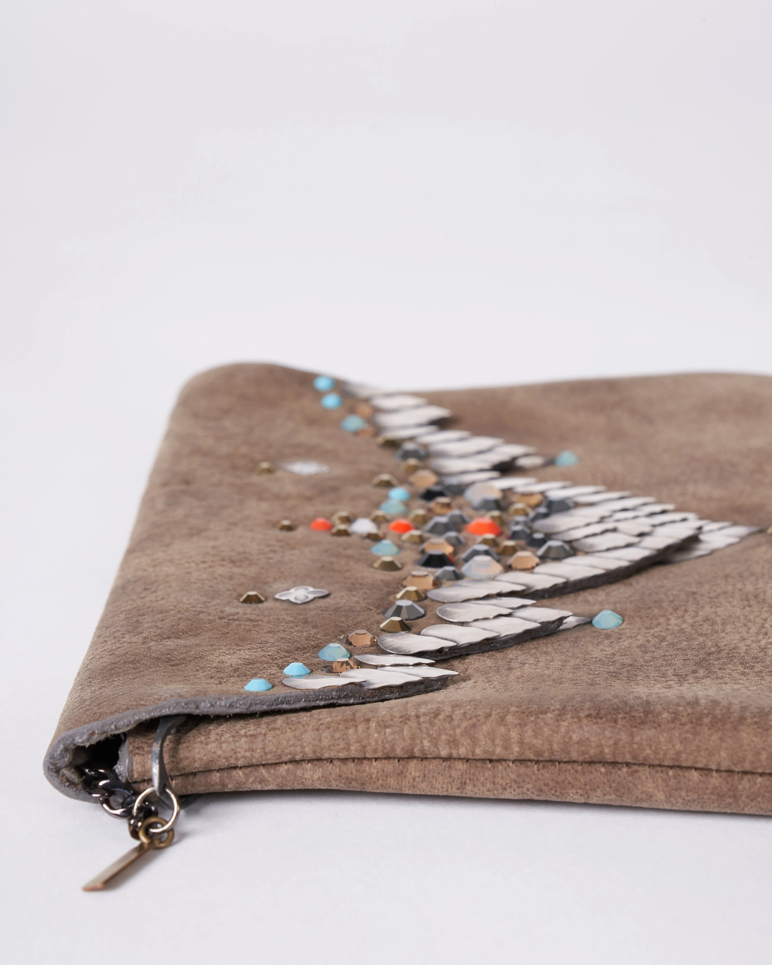 silvia bag - sterling silver leaf and grey suede