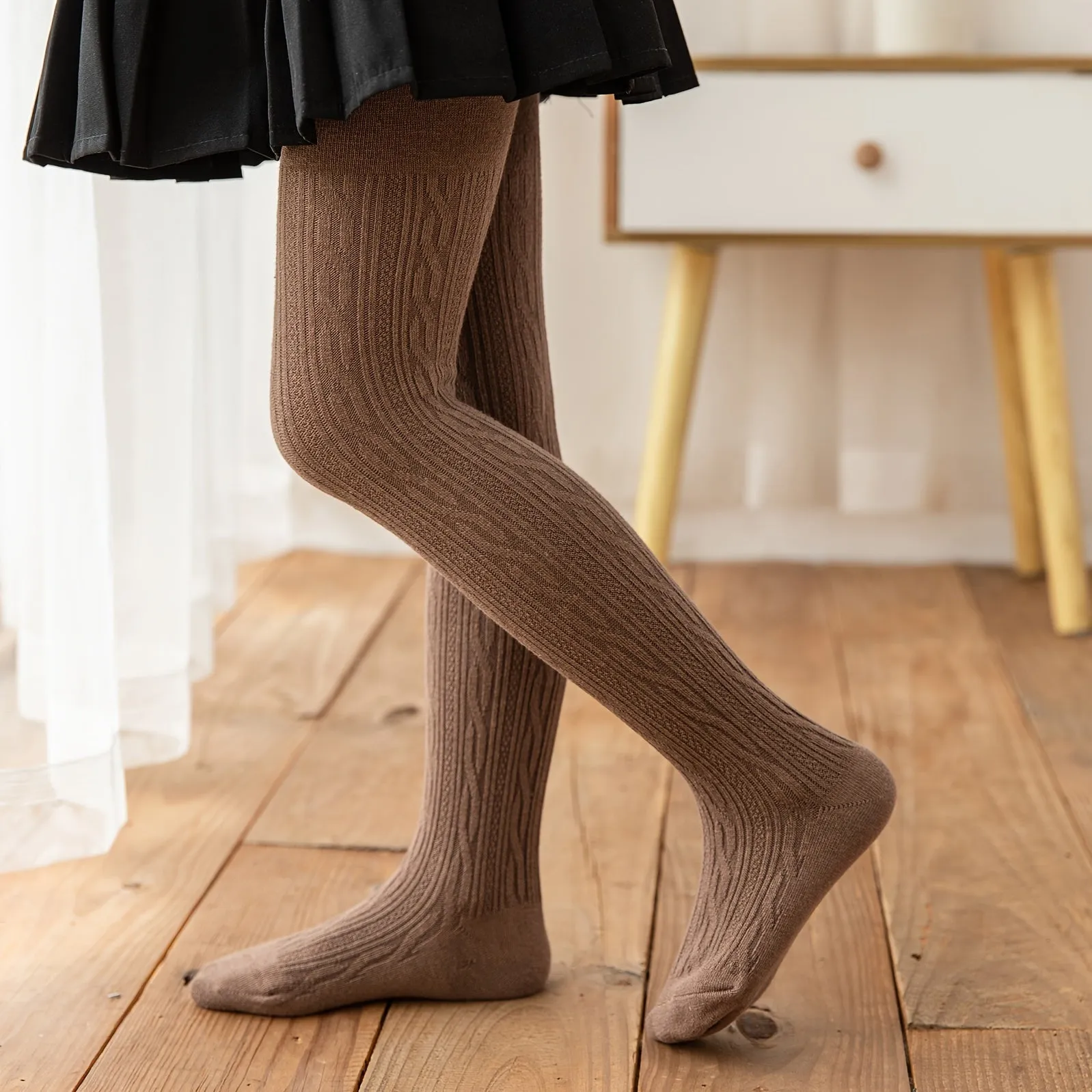 Solid Color Cable Knit Tights for Baby Girls
