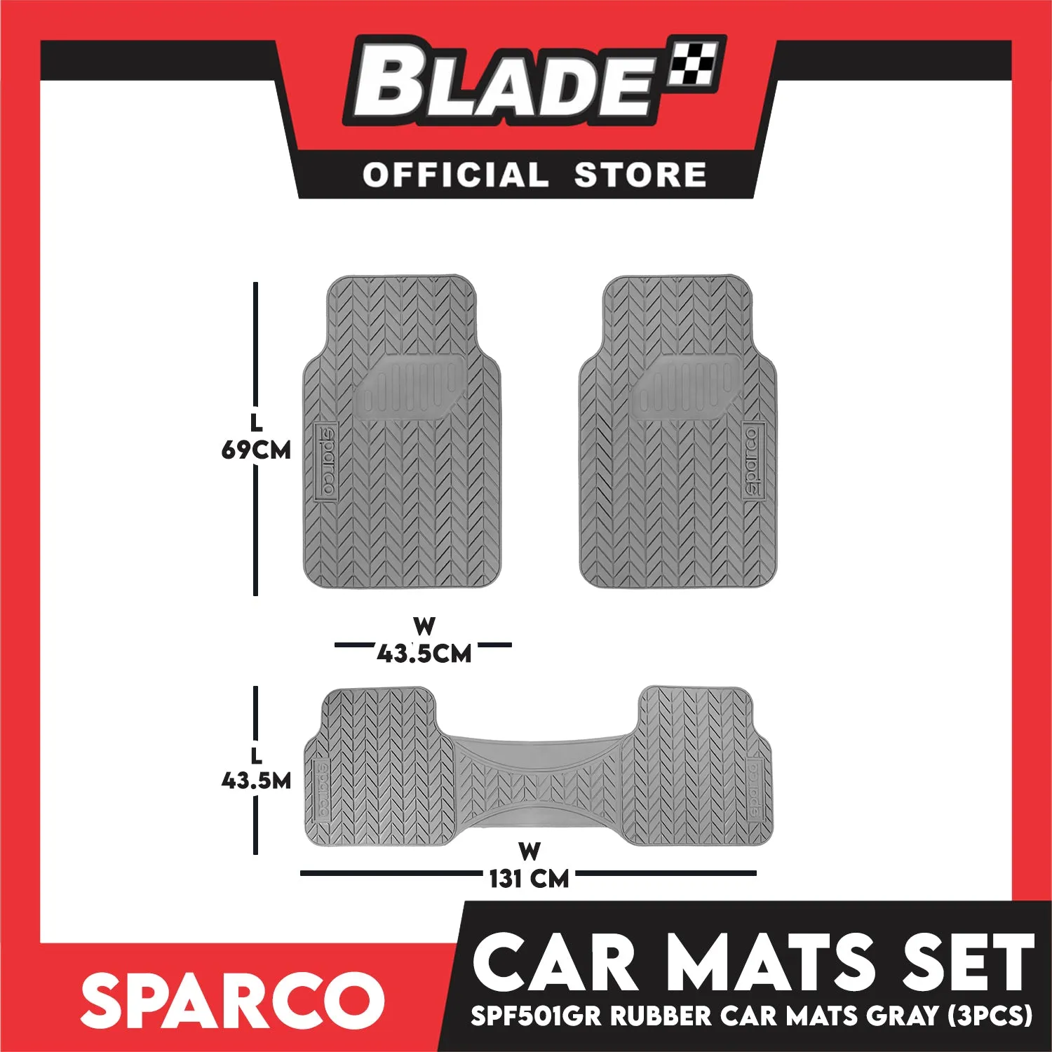 Sparco Corsa Car Mats Set of 3pcs Universal And Quick Installation SPF501GR (Gray) Rubber And Durable