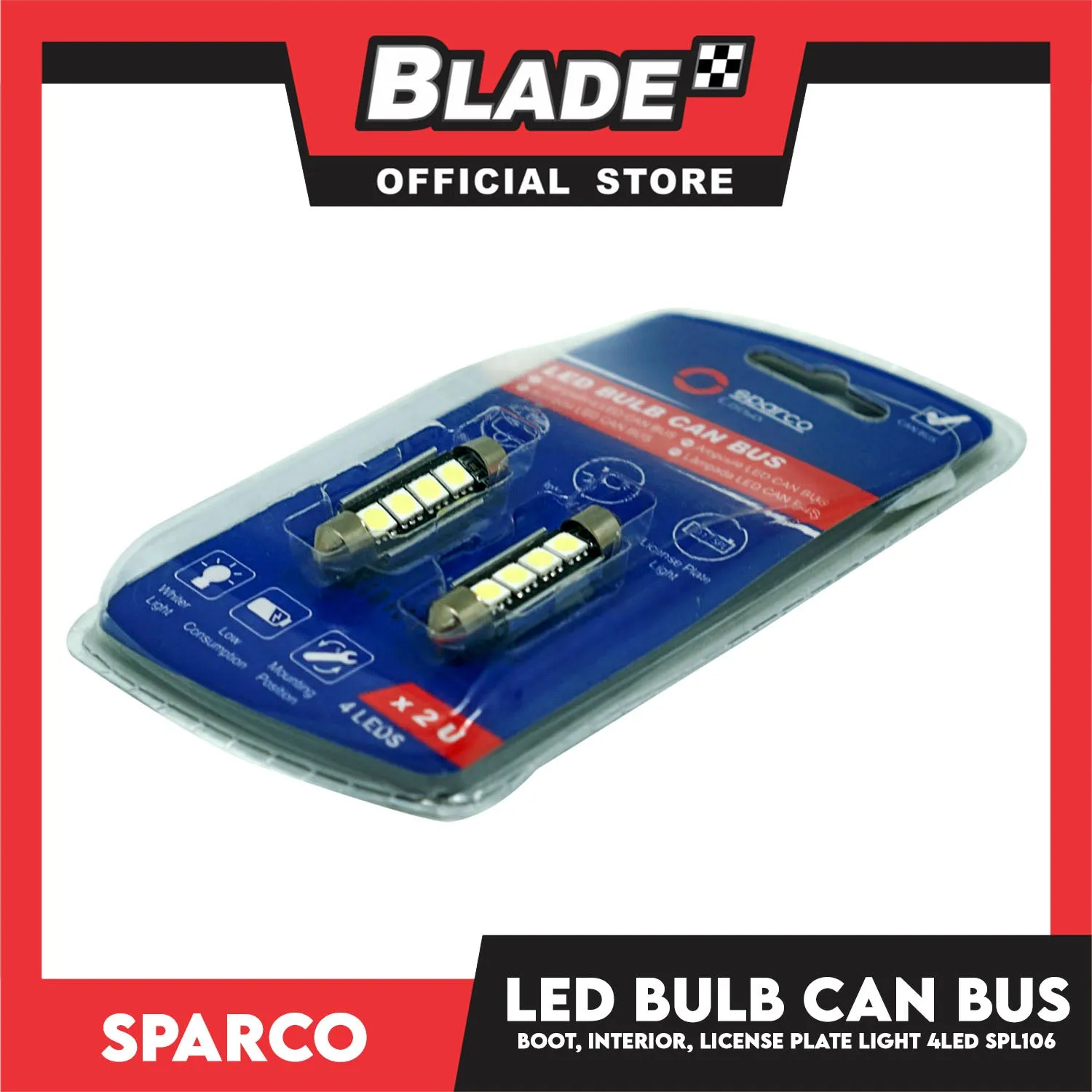 Sparco Led Bulb Can Bus SPL106 4 LEDS Used for Boot Light, Interior Light & License Plate Light