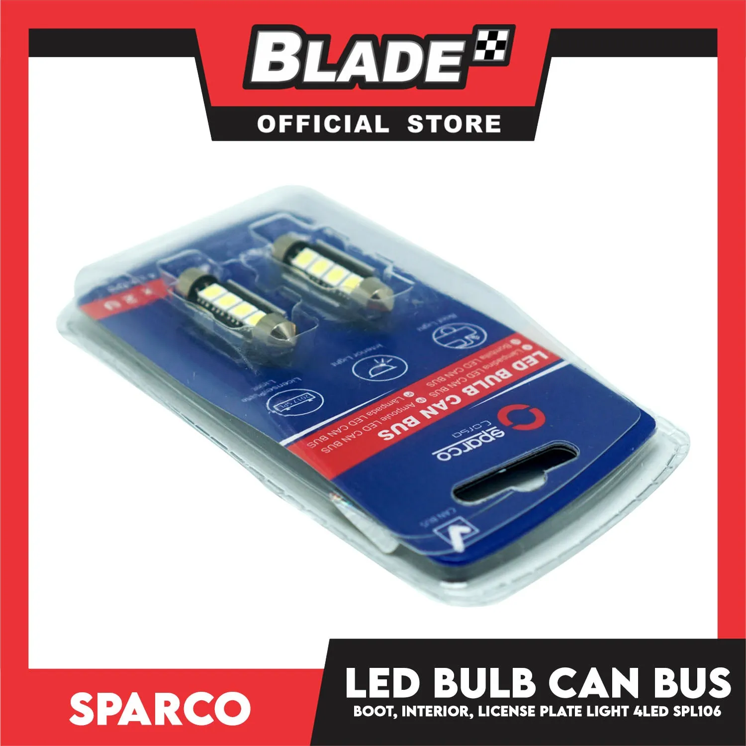 Sparco Led Bulb Can Bus SPL106 4 LEDS Used for Boot Light, Interior Light & License Plate Light