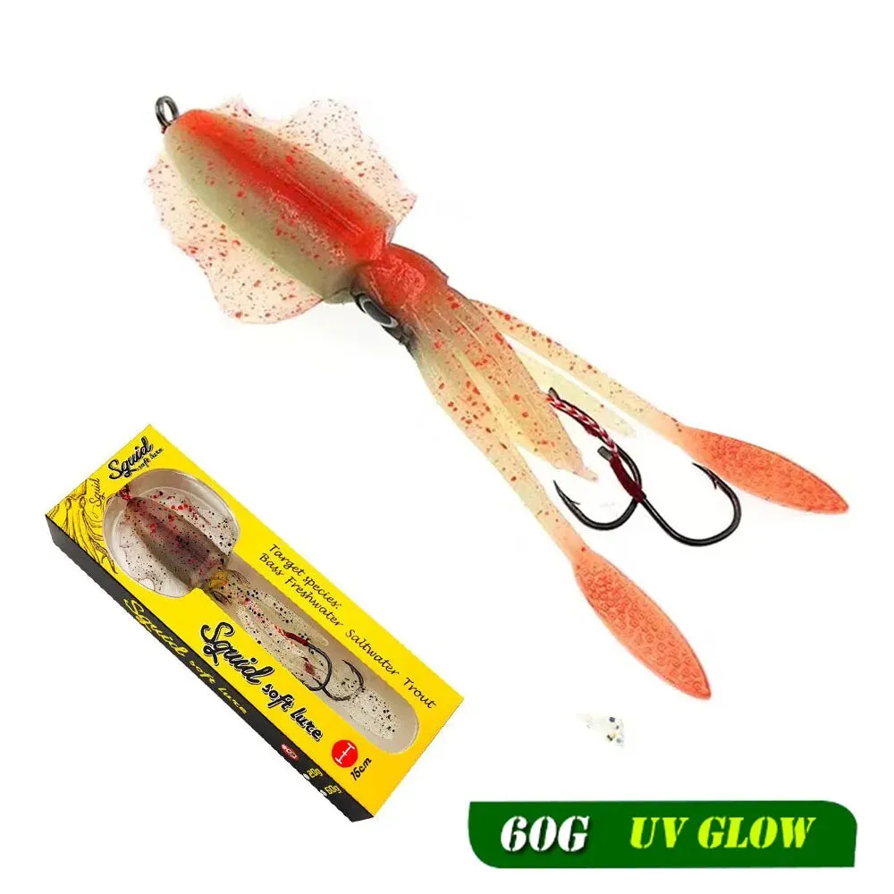 Squid Lure Soft jig Bait 60g UV Glow Luminous For Sea Fishing