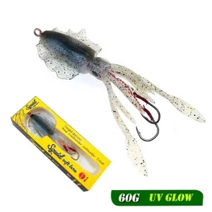 Squid Lure Soft jig Bait 60g UV Glow Luminous For Sea Fishing