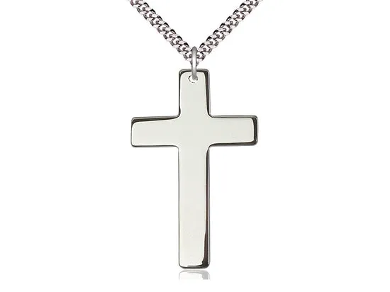 Sterling Silver Cross Pendant with Rhodium Curb Chain