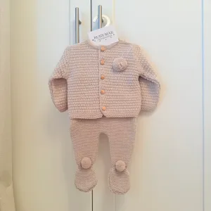 Taupe Knitted Pom Pom Dungaree Pants & Matching Jacket - Alfie