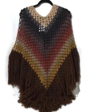 The shades of brown crochet poncho, handmade wrap, woman's size, hippie cape, andrea designs handmade ponchos, gift for her, fall wear